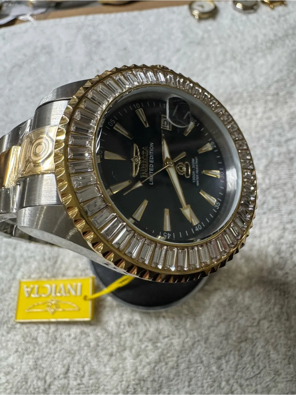#185 Invicta diamond special edition Black Dial Men’s Watch with Gold-Tone Cryst